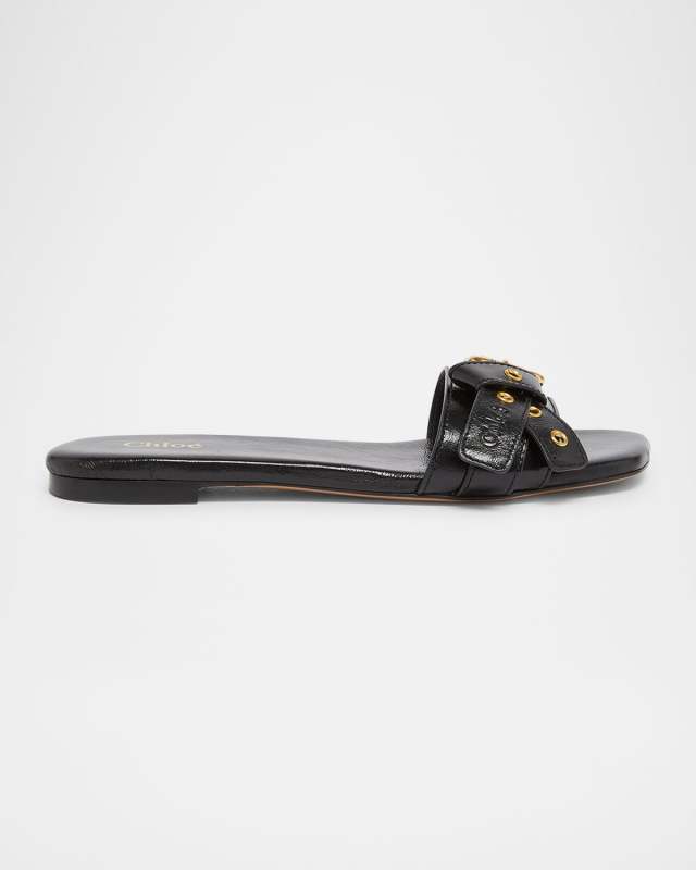 Mae Leather Buckle Flat Slide Sandals